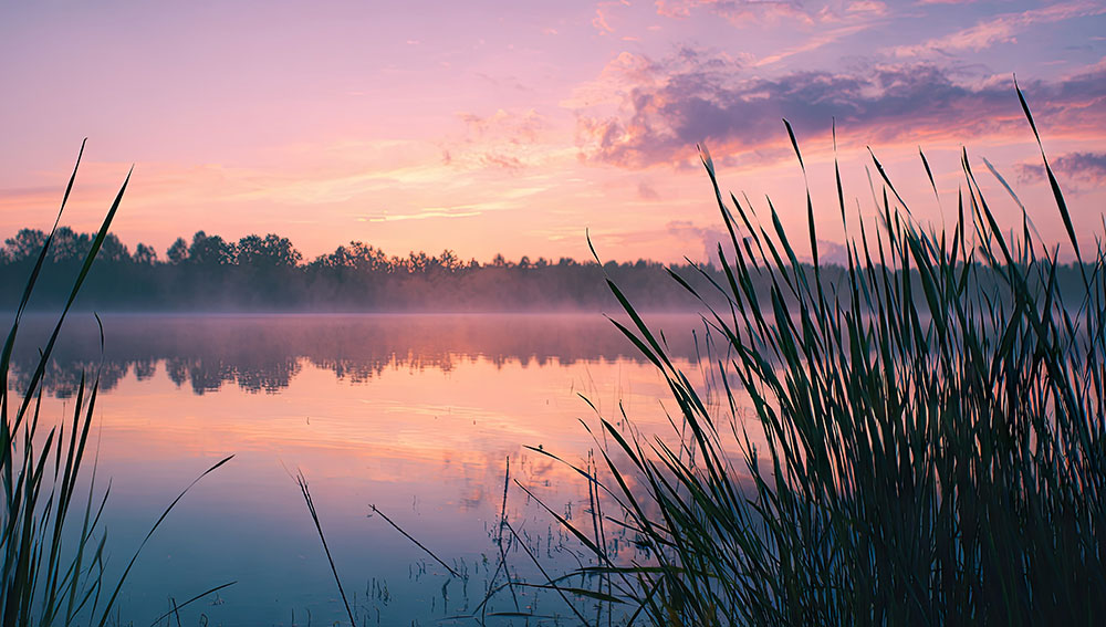 tranquil lake at sunset